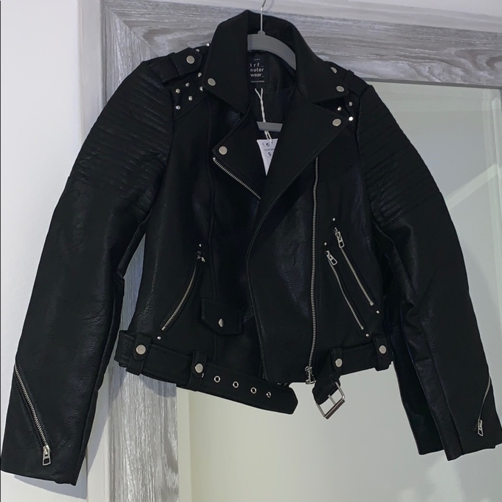 New Zara leather studded/Graffiti biker jacket